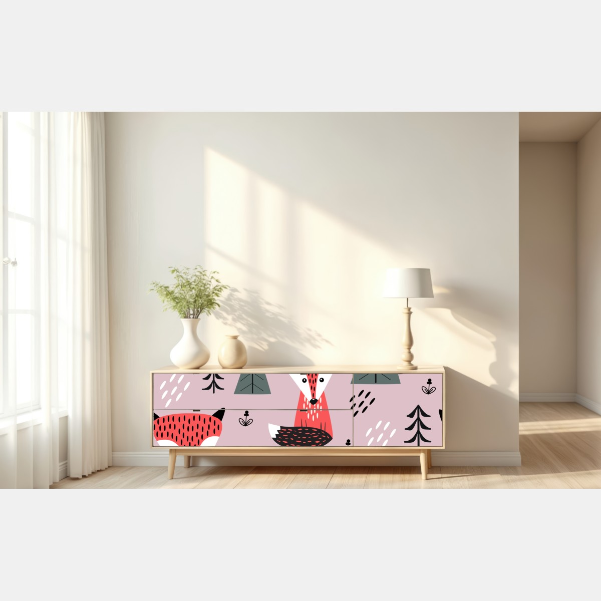 Repositionierbarer Aufkleber verspieltes fuchswaldmuster – Wallnifity® Repositionierbarer Aufkleber verspieltes fuchswaldmuster – Wallnifity®