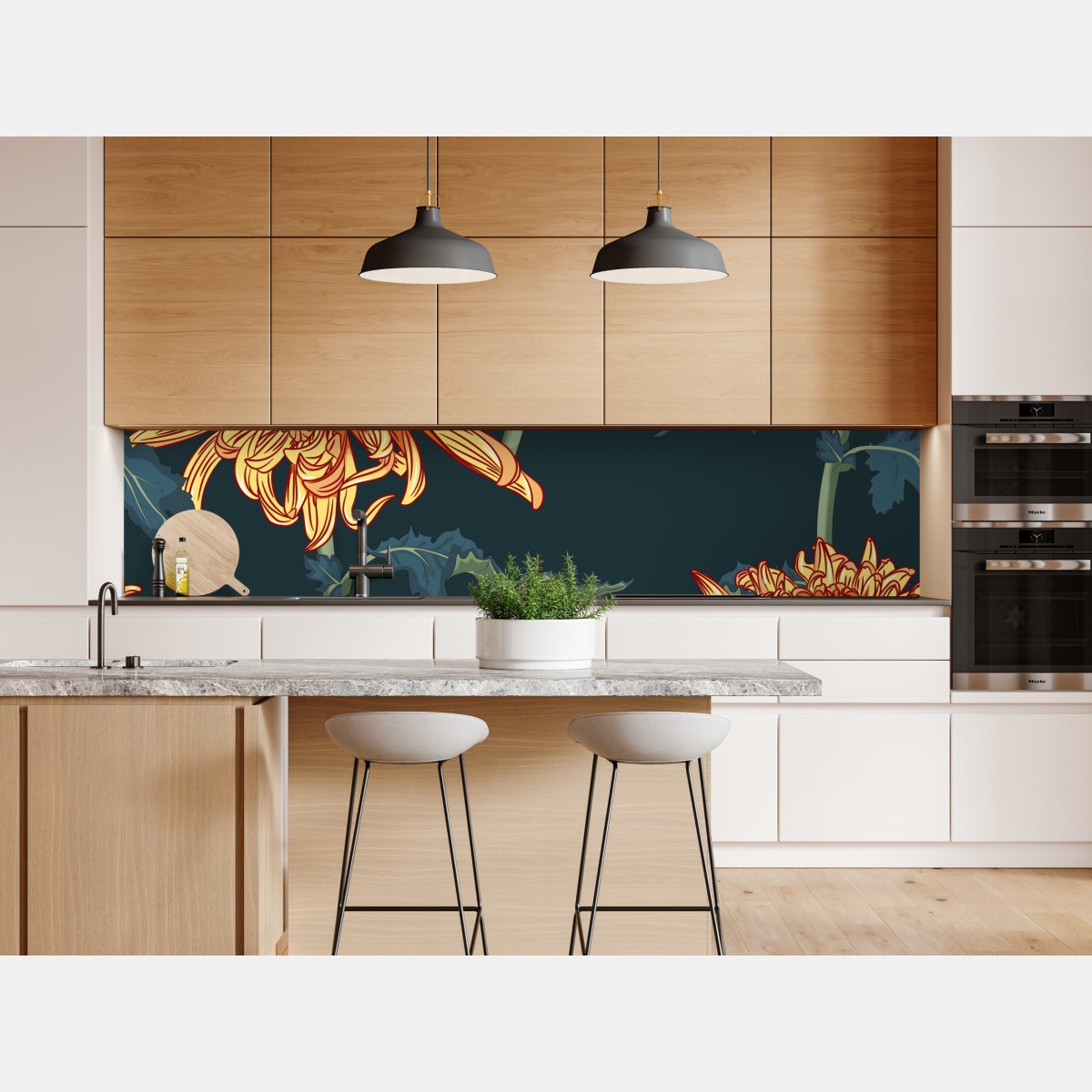 Repositionierbarer Aufkleber goldene chrysantheme botanisches muster – Wallnifity® Repositionierbarer Aufkleber goldene chrysantheme botanisches muster – Wallnifity®