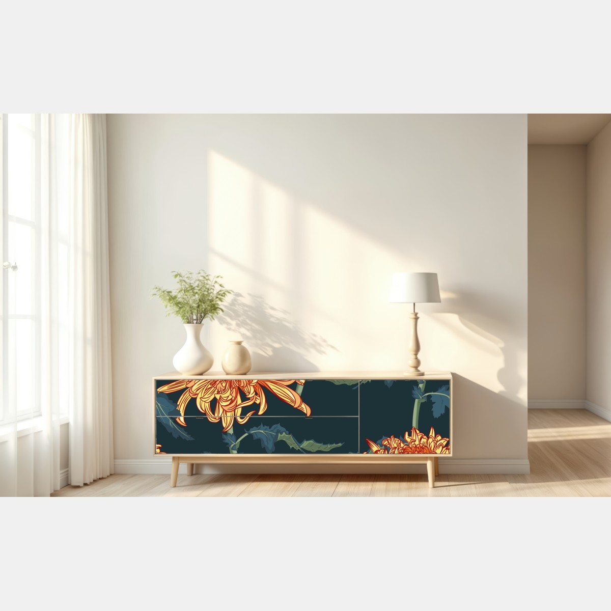 Repositionierbarer Aufkleber goldene chrysantheme botanisches muster – Wallnifity® Repositionierbarer Aufkleber goldene chrysantheme botanisches muster – Wallnifity®