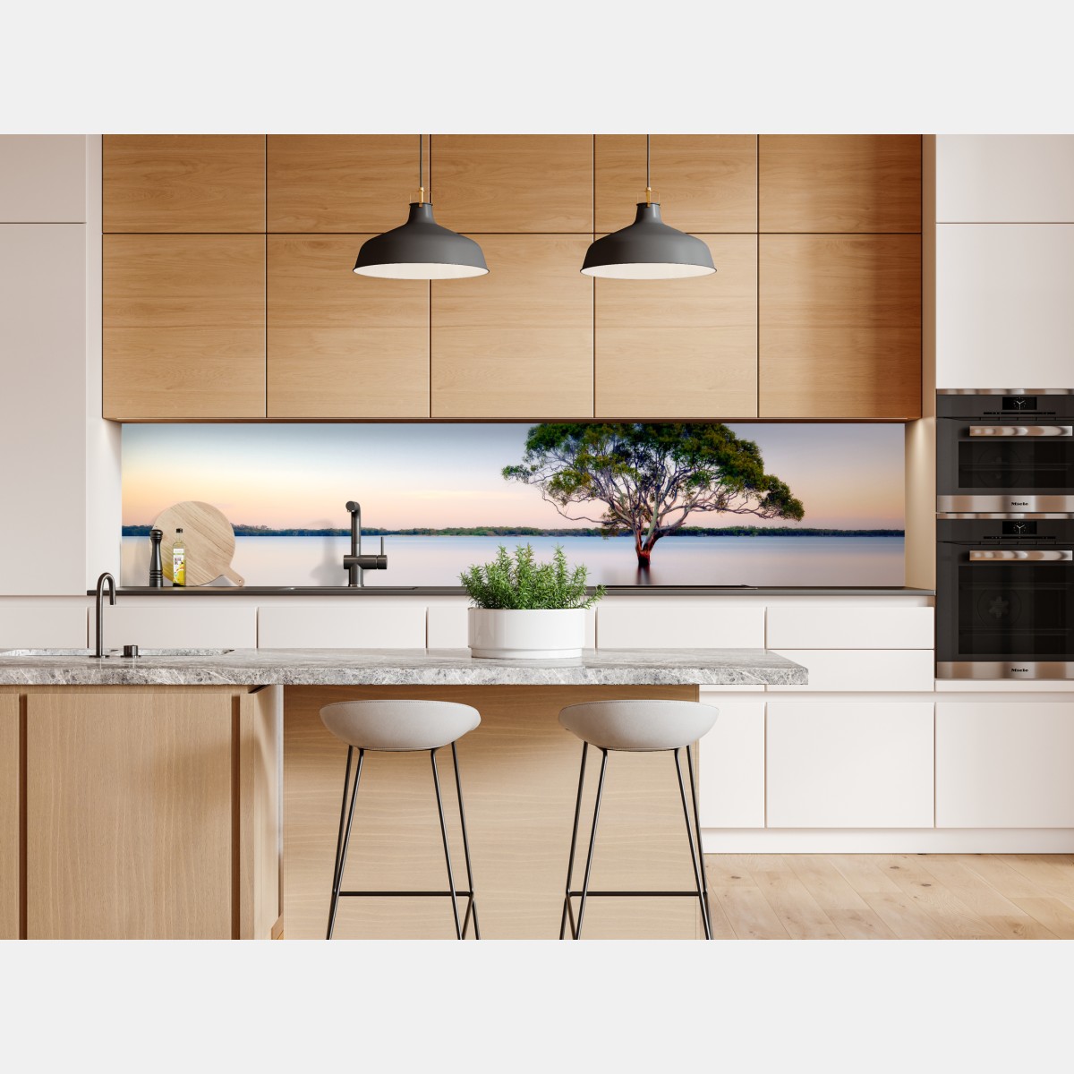 Repositionierbarer Aufkleber einsamer baum am stillen see – Wallnifity® Repositionierbarer Aufkleber einsamer baum am stillen see – Wallnifity®