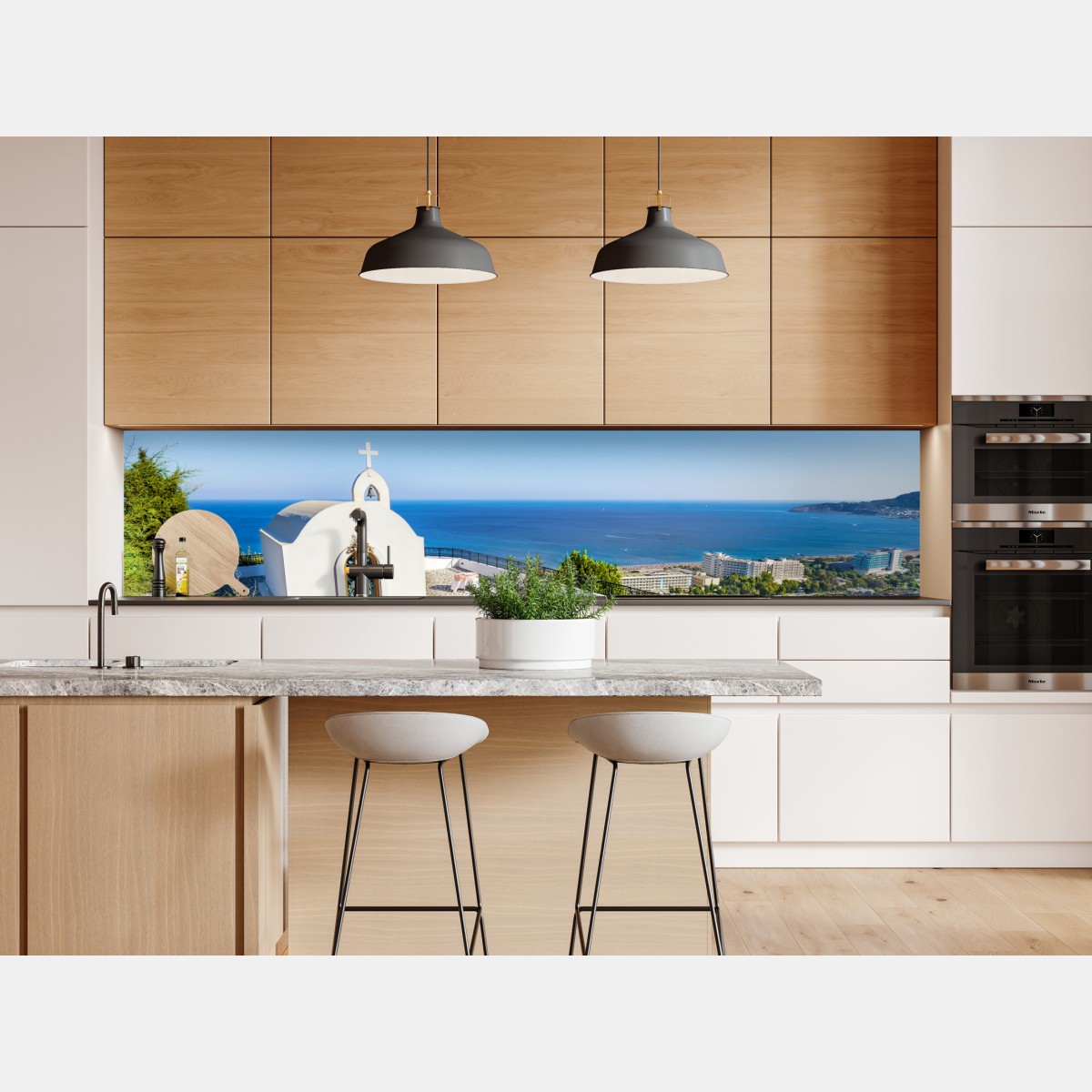 Repositionierbarer Aufkleber weiße kapelle mit meerblick in Faliraki – Wallnifity® Repositionierbarer Aufkleber weiße kapelle mit meerblick in Faliraki – Wallnifity®