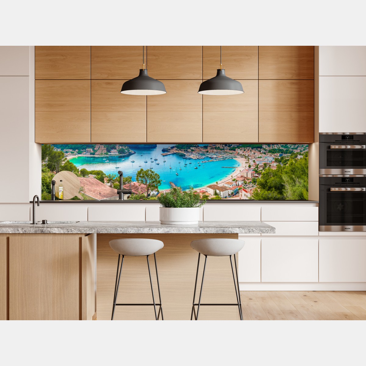 Repositionierbarer Aufkleber sonnige panoramaaufnahme von Port de Soller – Wallnifity® Repositionierbarer Aufkleber sonnige panoramaaufnahme von Port de Soller – Wallnifity®