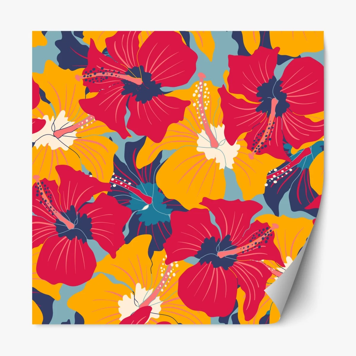 Repositionierbarer Aufkleber lebhaftes hibiskusmuster – Wallnifity®