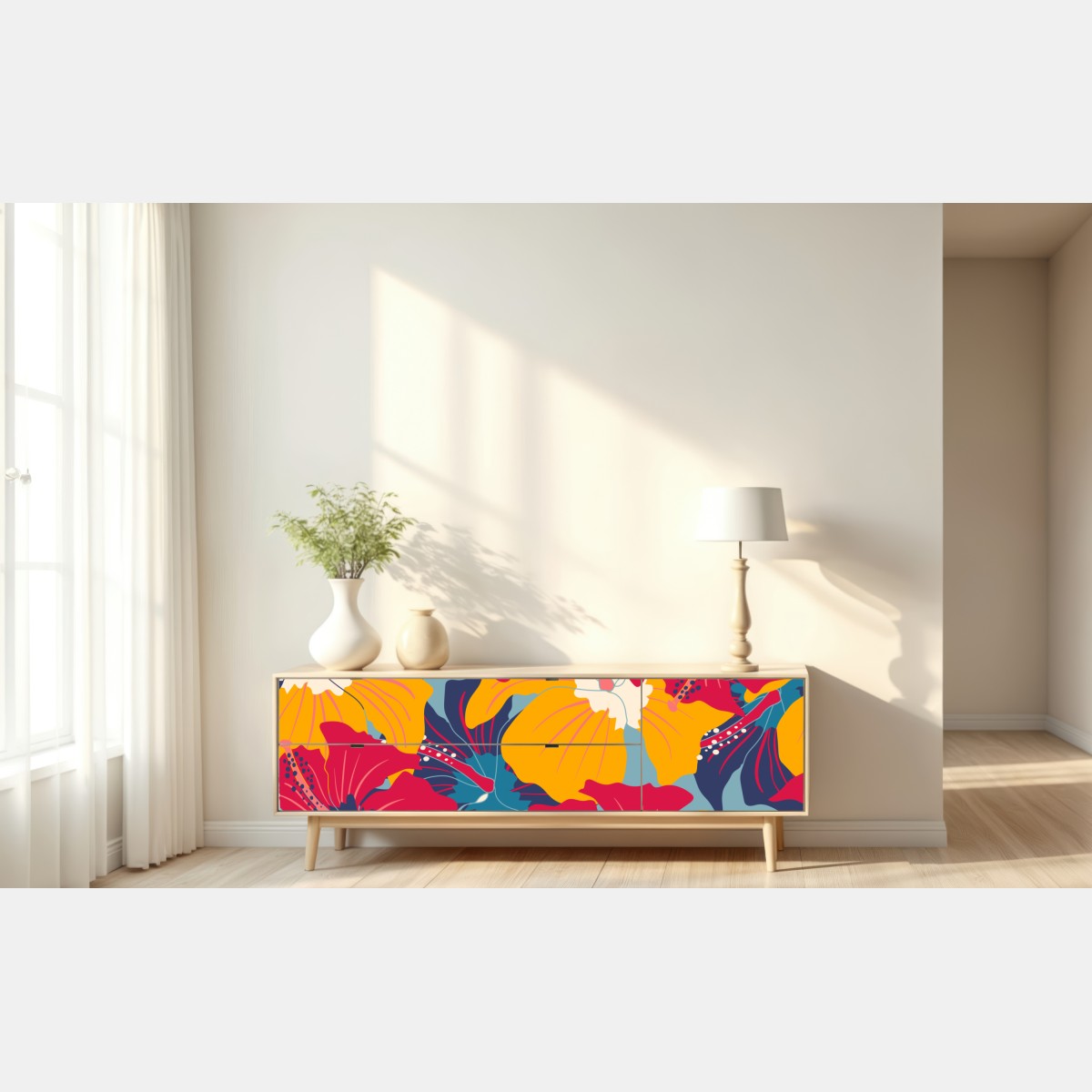 Repositionierbarer Aufkleber lebhaftes hibiskusmuster – Wallnifity® Repositionierbarer Aufkleber lebhaftes hibiskusmuster – Wallnifity®