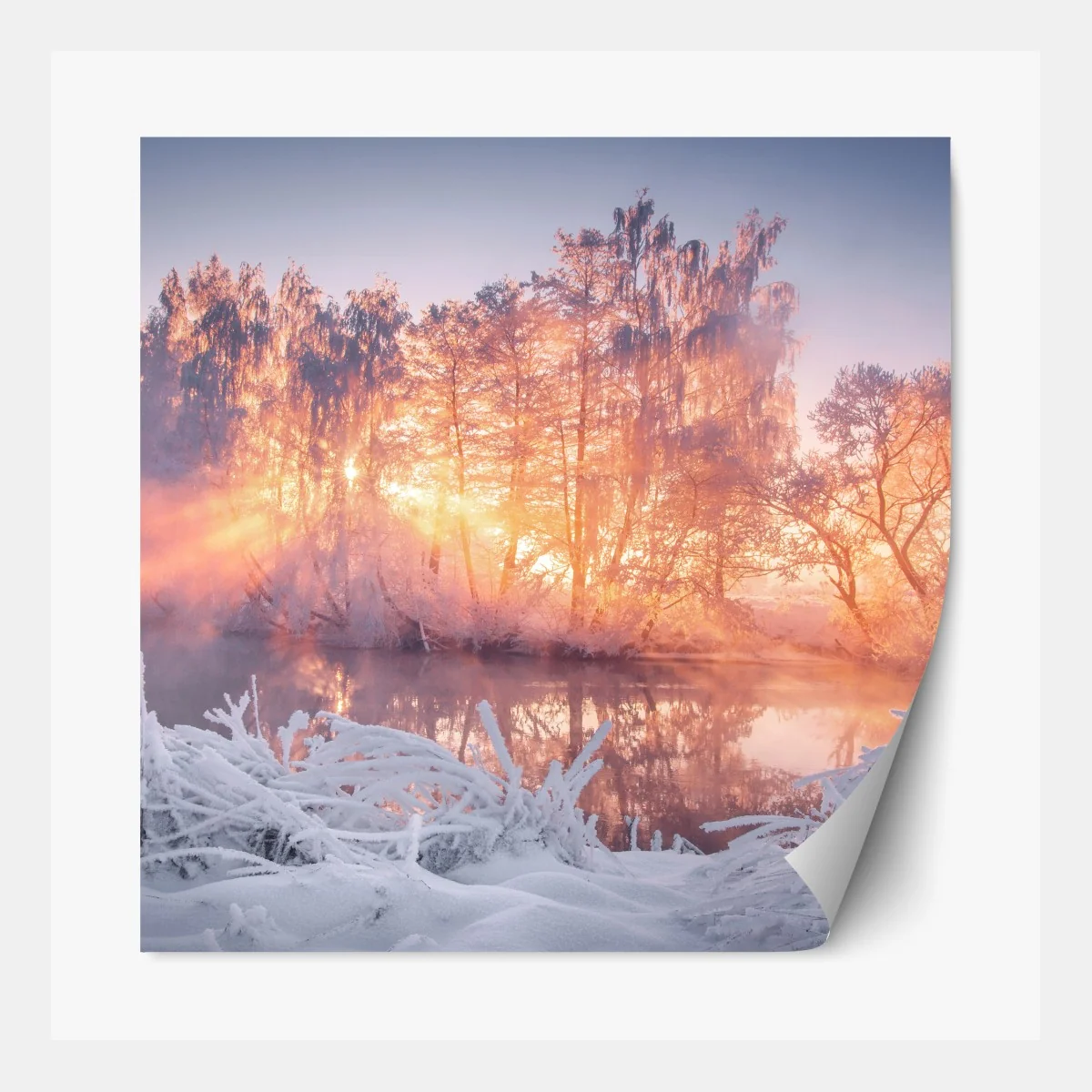 Repositionierbarer Aufkleber winterlicher sonnenaufgang über zugefrorenem fluss – Wallnifity® Repositionierbarer Aufkleber winterlicher sonnenaufgang über zugefrorenem fluss – Wallnifity®