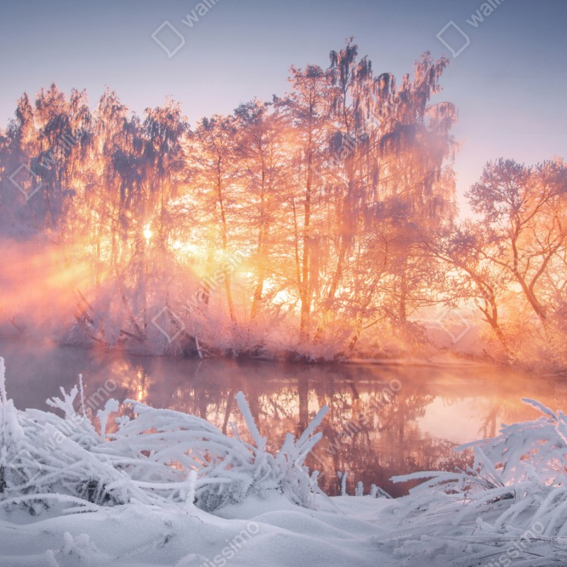 Repositionierbarer Aufkleber winterlicher sonnenaufgang über zugefrorenem fluss – Wallnifity® Repositionierbarer Aufkleber winterlicher sonnenaufgang über zugefrorenem fluss – Wallnifity®