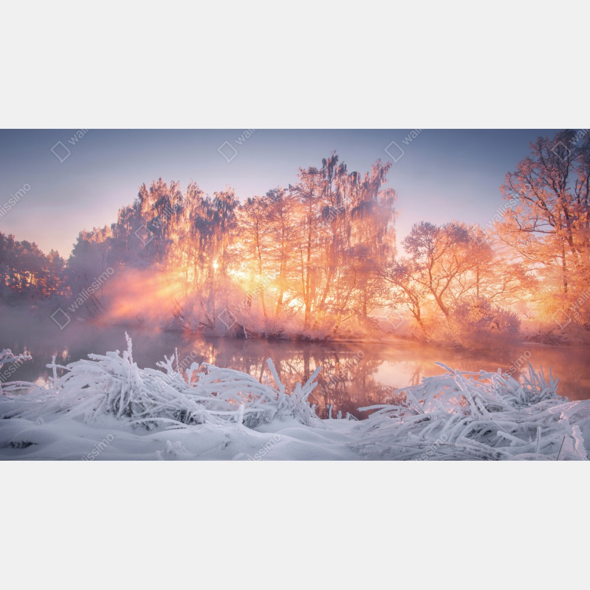 Repositionierbarer Aufkleber winterlicher sonnenaufgang über zugefrorenem fluss – Wallnifity® Repositionierbarer Aufkleber winterlicher sonnenaufgang über zugefrorenem fluss – Wallnifity®