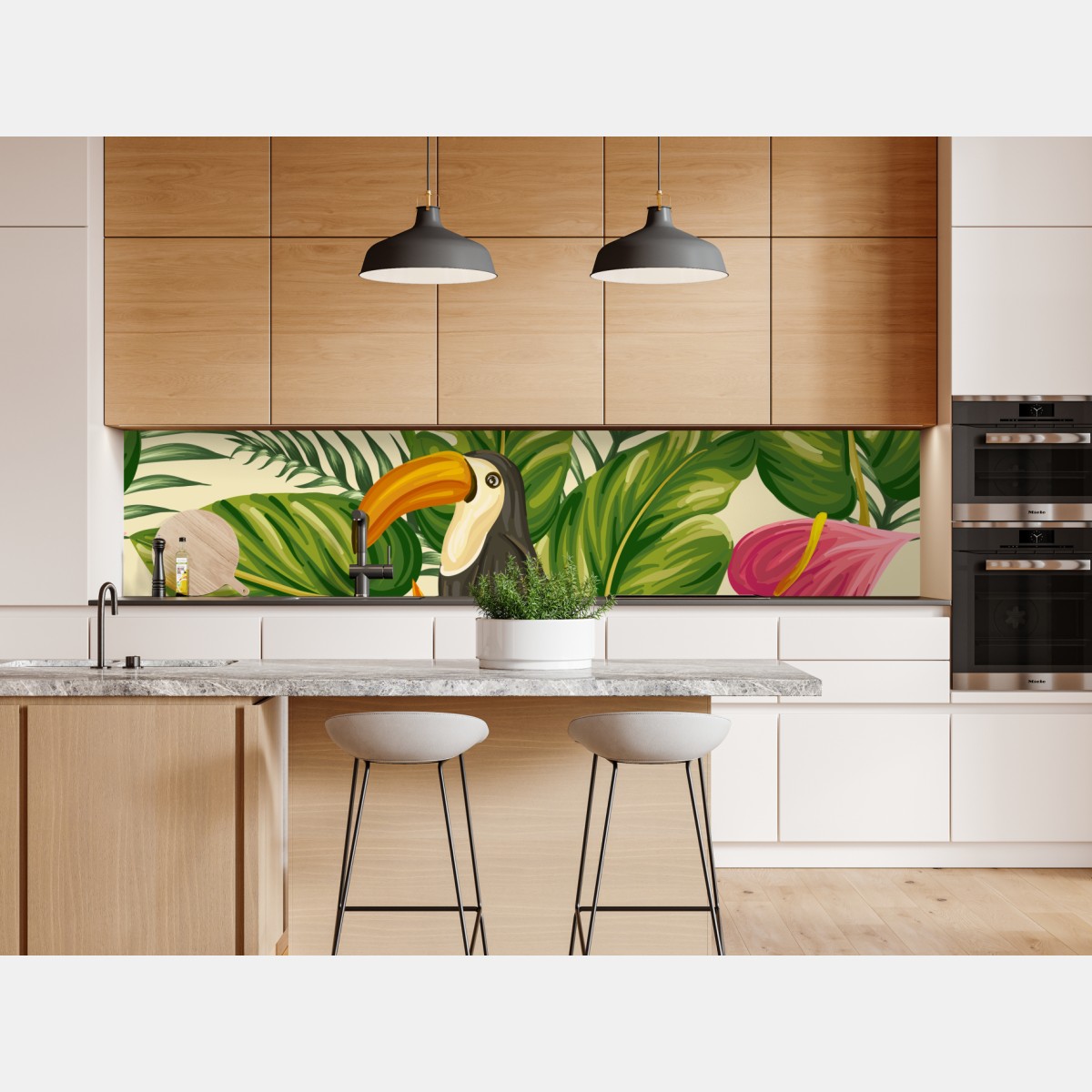 Repositionierbarer Aufkleber tropisches botanisches muster mit tukan – Wallnifity® Repositionierbarer Aufkleber tropisches botanisches muster mit tukan – Wallnifity®