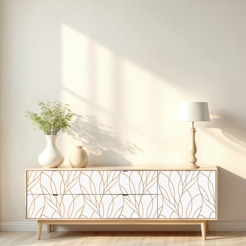 Repositionierbarer Aufkleber goldenes blattmuster auf weißem hintergrund – Wallnifity® Repositionierbarer Aufkleber goldenes blattmuster auf weißem hintergrund – Wallnifity®