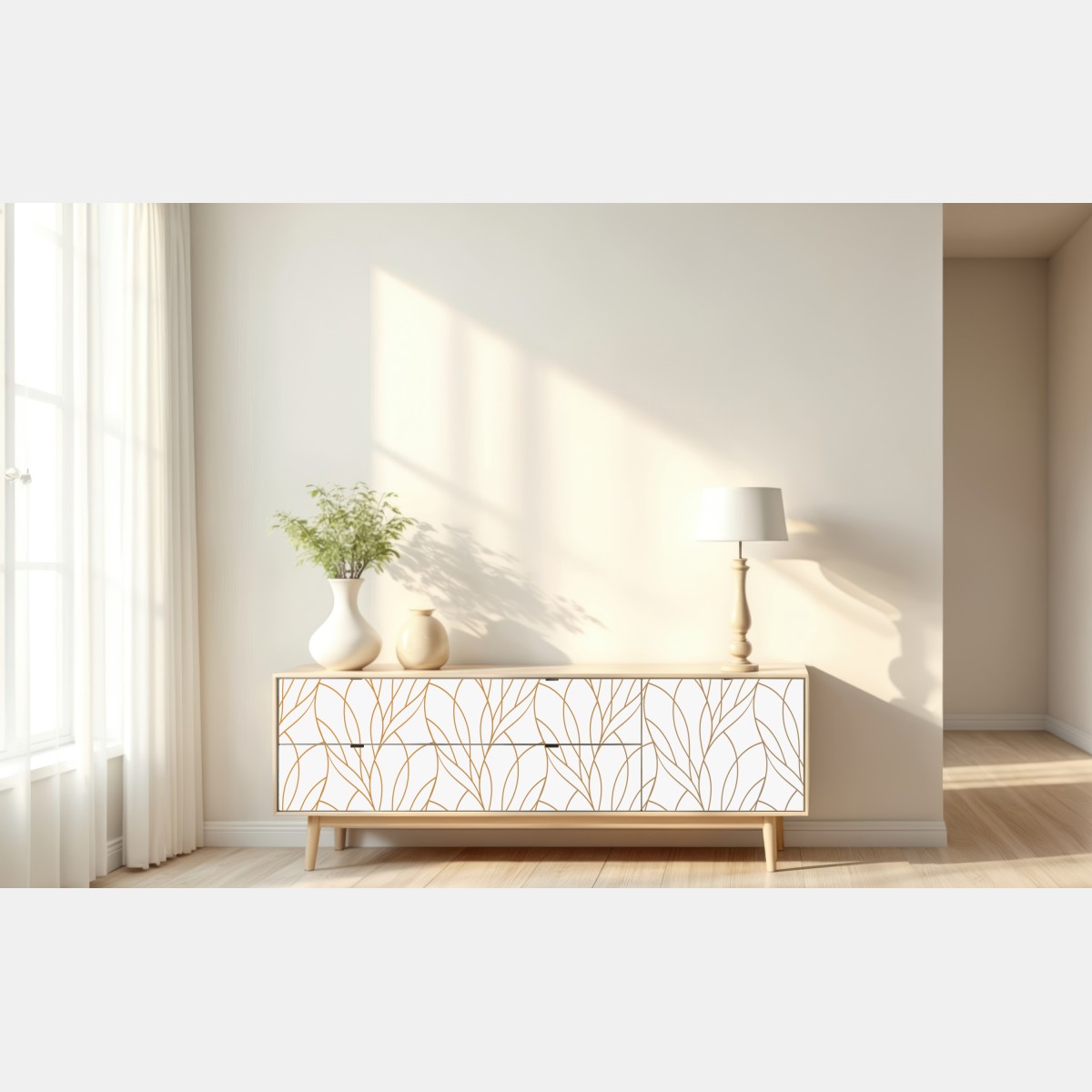 Repositionierbarer Aufkleber goldenes blattmuster auf weißem hintergrund – Wallnifity® Repositionierbarer Aufkleber goldenes blattmuster auf weißem hintergrund – Wallnifity®