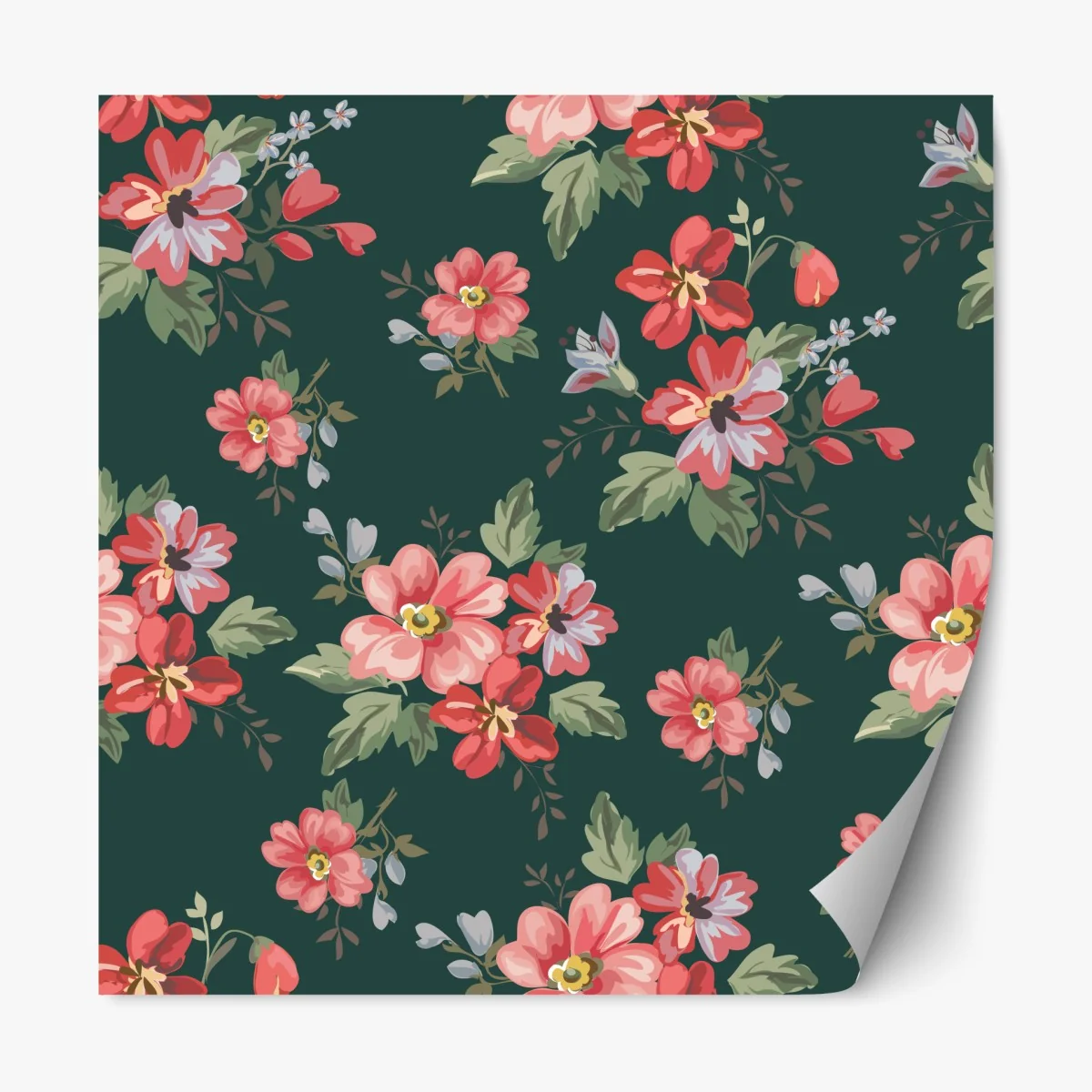 Repositionierbarer Aufkleber vintage rosa blumenmuster auf tiefgrün – Wallnifity® Repositionierbarer Aufkleber vintage rosa blumenmuster auf tiefgrün – Wallnifity®