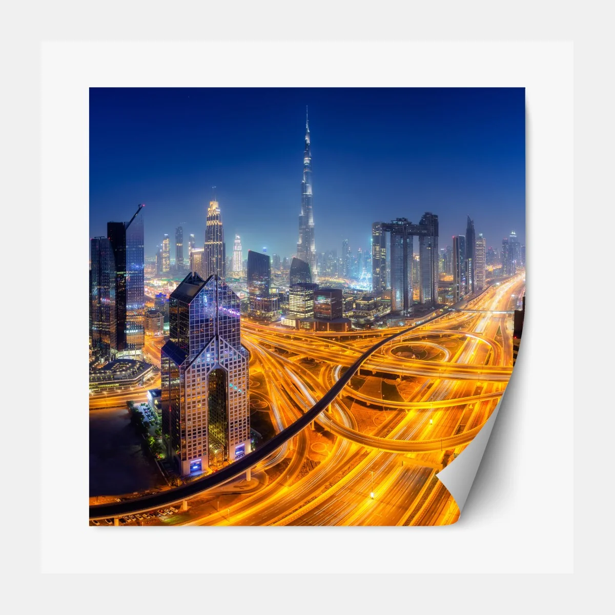 Repositionierbarer Aufkleber panorama der nächtlichen skyline von Dubai – Wallnifity® Repositionierbarer Aufkleber panorama der nächtlichen skyline von Dubai – Wallnifity®