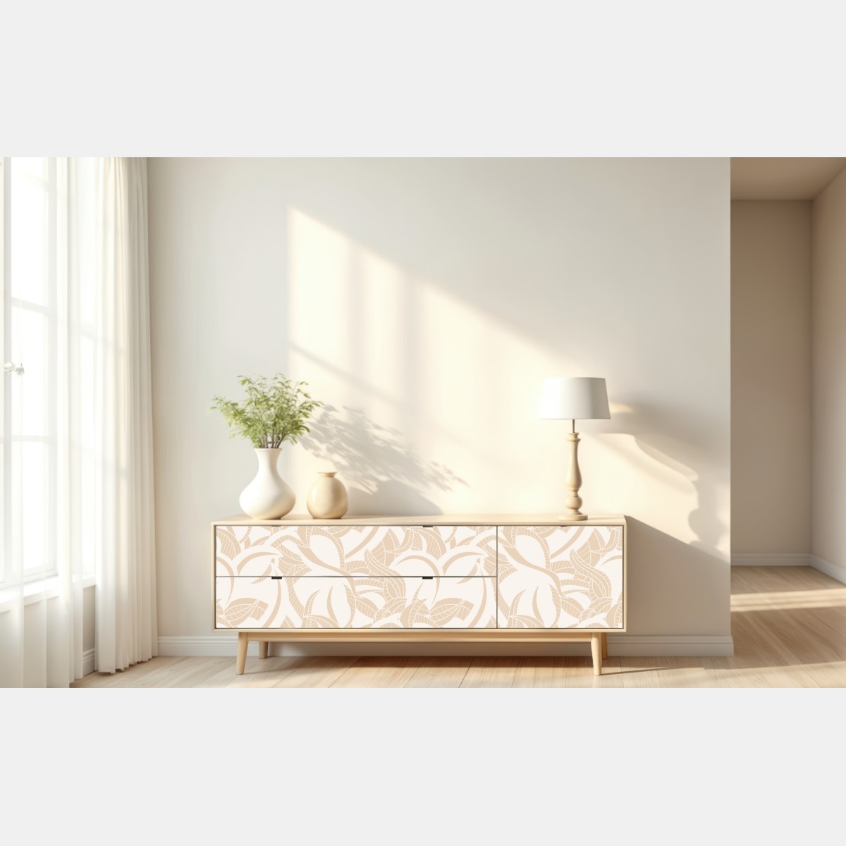 Repositionierbarer Aufkleber beiges blattmuster im botanischen stil – Wallnifity® Repositionierbarer Aufkleber beiges blattmuster im botanischen stil – Wallnifity®