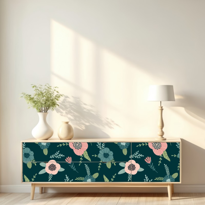 Repositionierbarer Aufkleber pastelliges botanisches blumenmuster – Wallnifity® Repositionierbarer Aufkleber pastelliges botanisches blumenmuster – Wallnifity®