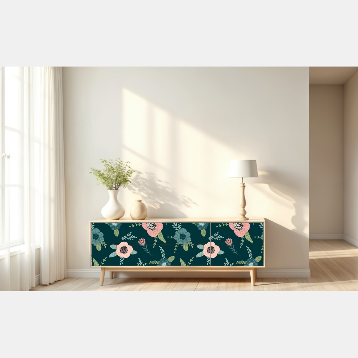 Repositionierbarer Aufkleber pastelliges botanisches blumenmuster – Wallnifity® Repositionierbarer Aufkleber pastelliges botanisches blumenmuster – Wallnifity®