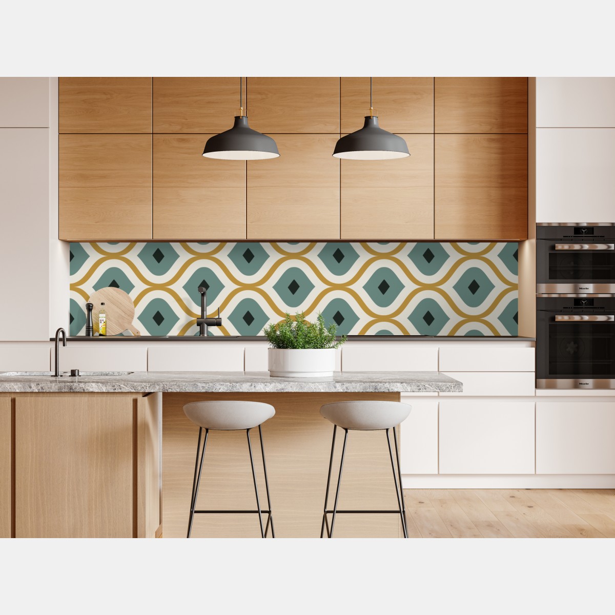 Repositionierbarer Aufkleber türkis-goldenes geometrisches ornament – Wallnifity® Repositionierbarer Aufkleber türkis-goldenes geometrisches ornament – Wallnifity®