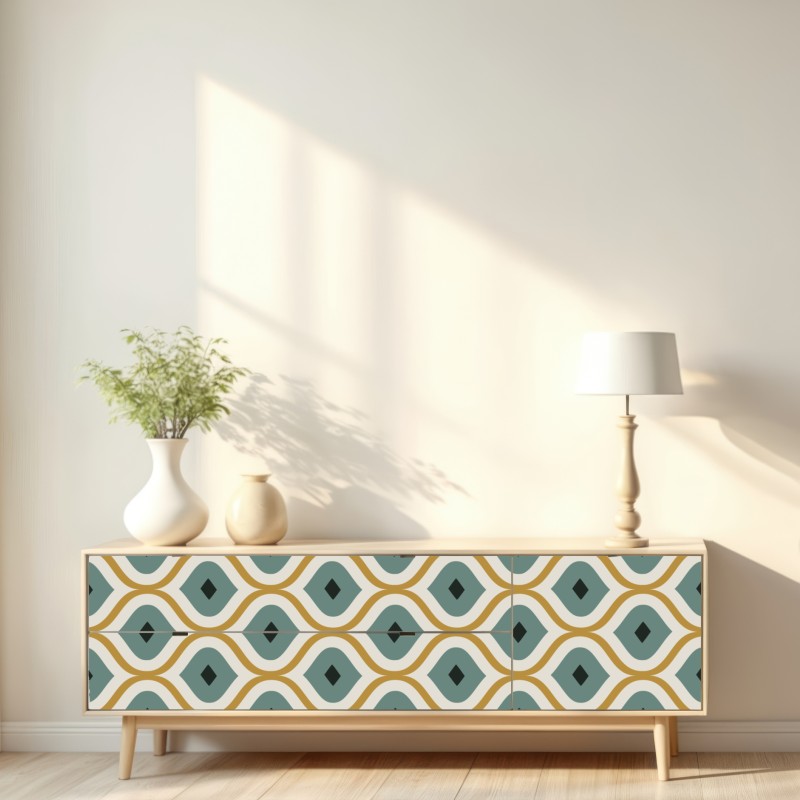 Repositionierbarer Aufkleber türkis-goldenes geometrisches ornament – Wallnifity® Repositionierbarer Aufkleber türkis-goldenes geometrisches ornament – Wallnifity®