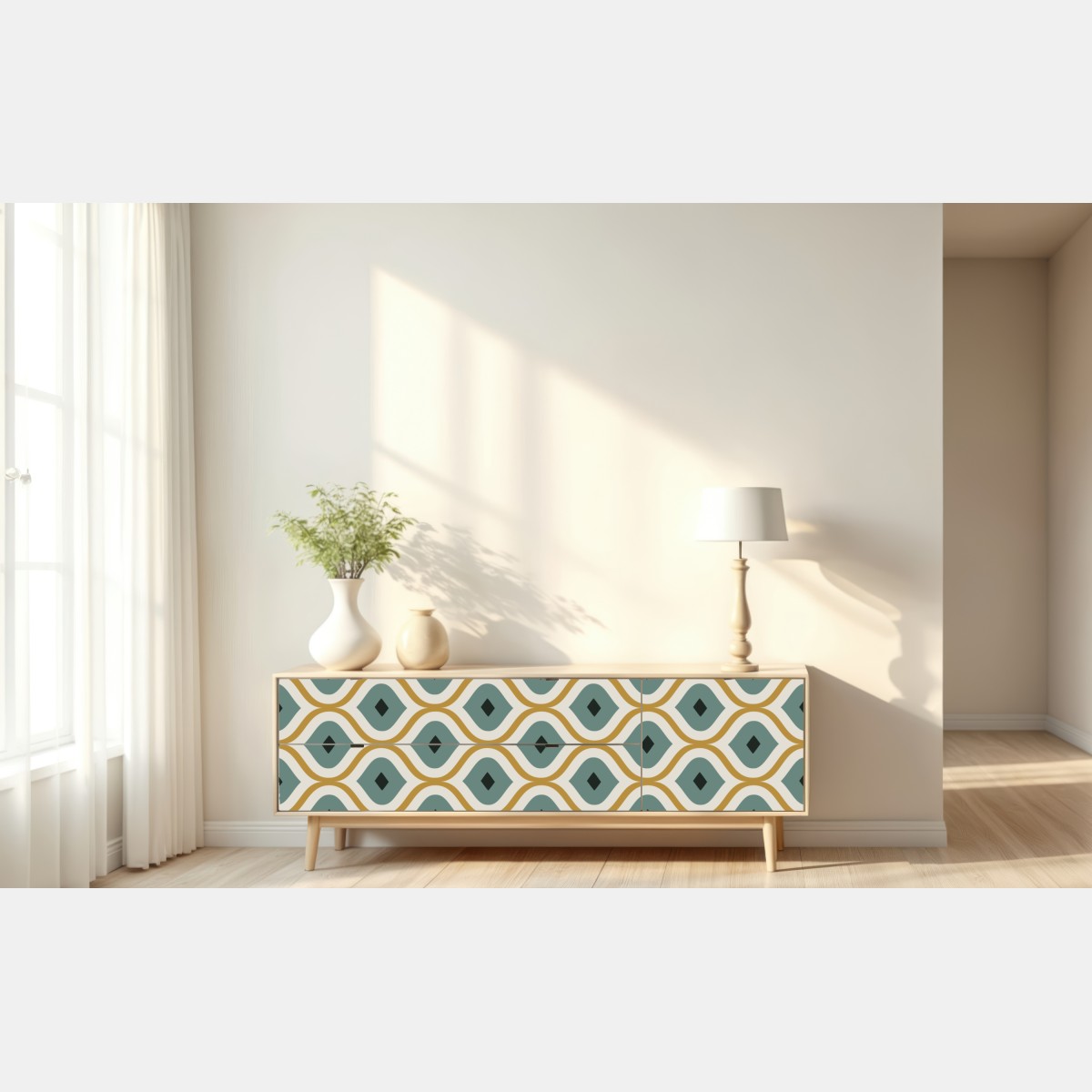 Repositionierbarer Aufkleber türkis-goldenes geometrisches ornament – Wallnifity® Repositionierbarer Aufkleber türkis-goldenes geometrisches ornament – Wallnifity®