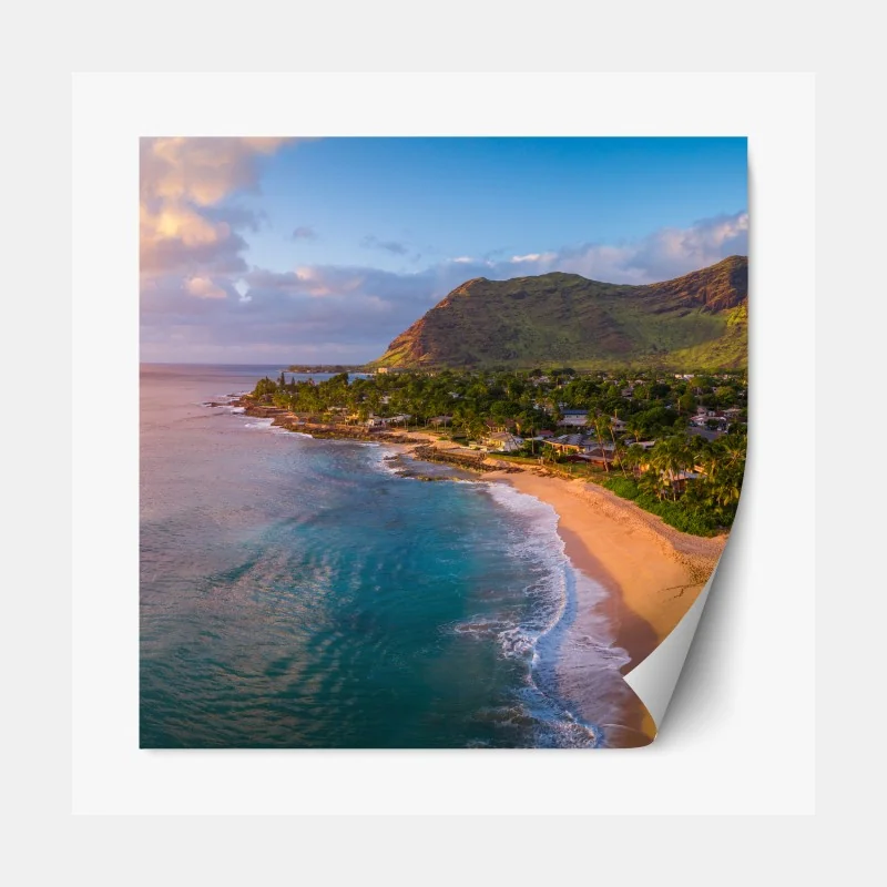 Repositionierbarer Aufkleber sonnenuntergang am strand panorama mit tropischen bergen – Wallnifity® Repositionierbarer Aufkleber sonnenuntergang am strand panorama mit tropischen bergen – Wallnifity®