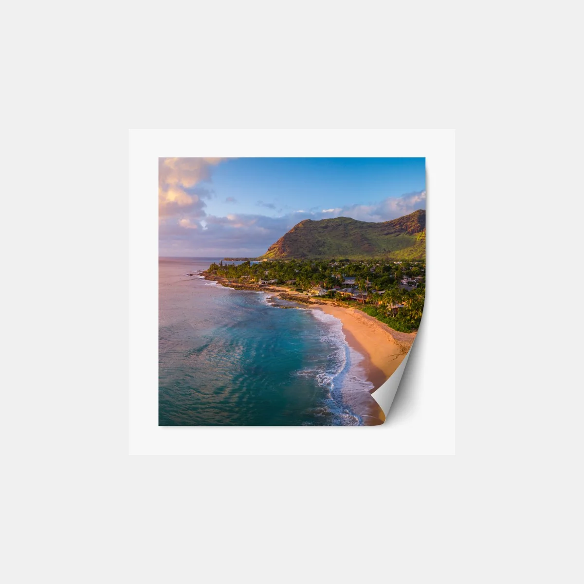 Repositionierbarer Aufkleber sonnenuntergang am strand panorama mit tropischen bergen – Wallnifity® Repositionierbarer Aufkleber sonnenuntergang am strand panorama mit tropischen bergen – Wallnifity®
