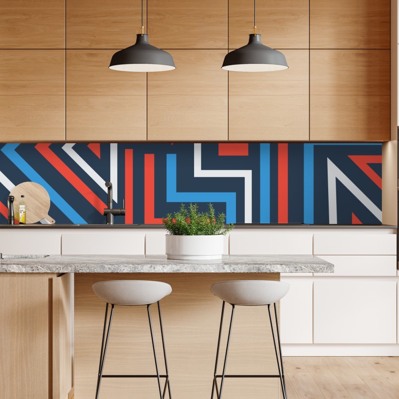 Repositionierbarer Aufkleber blaue geometrische 3d-komposition – Wallnifity®