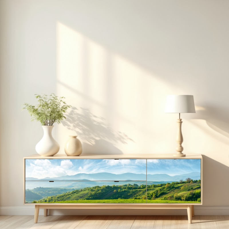 Repositionierbarer Aufkleber frühlingspanorama rumänische berge – Wallnifity® Repositionierbarer Aufkleber frühlingspanorama rumänische berge – Wallnifity®