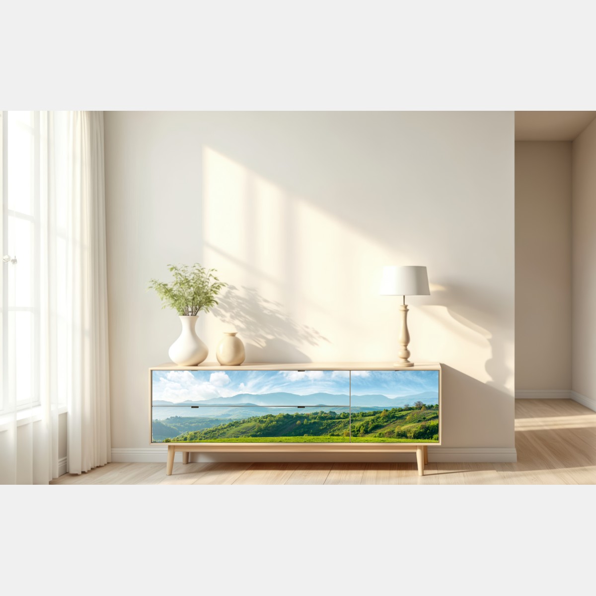 Repositionierbarer Aufkleber frühlingspanorama rumänische berge – Wallnifity® Repositionierbarer Aufkleber frühlingspanorama rumänische berge – Wallnifity®
