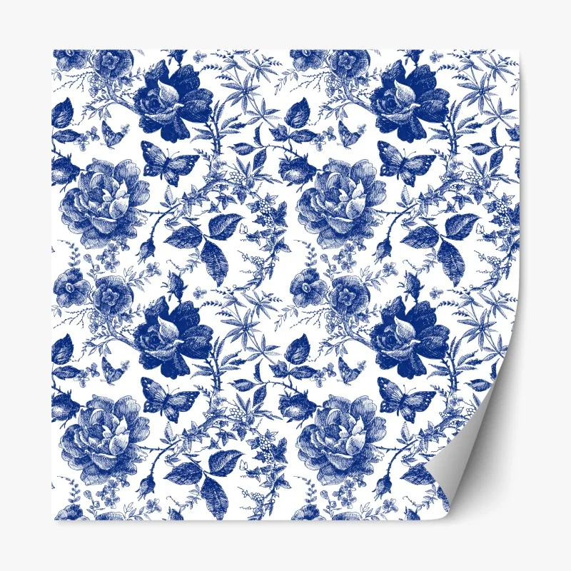 Repositionierbarer Aufkleber blaues blumen toile-muster