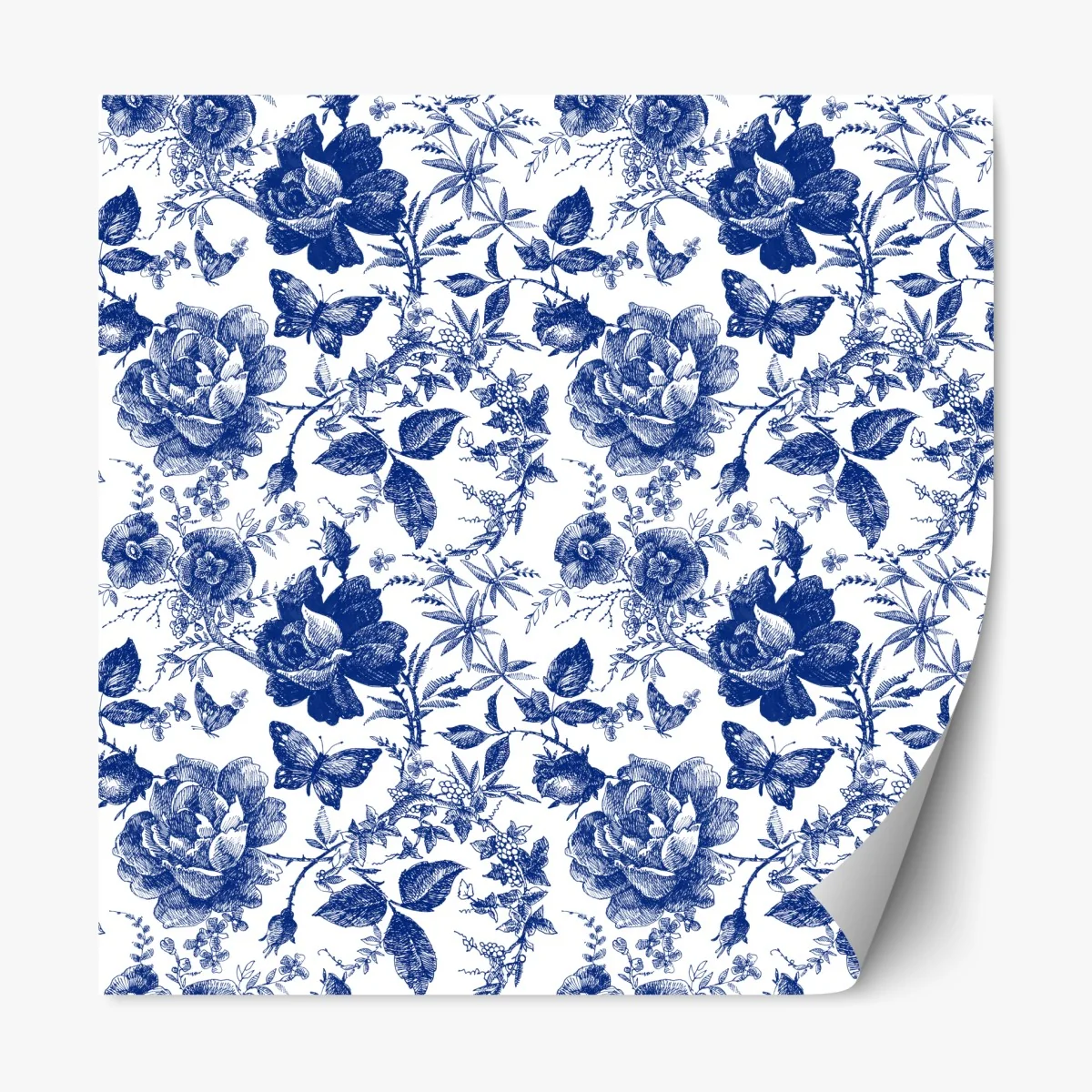 Repositionierbarer Aufkleber blaues blumen toile-muster – Wallnifity® Repositionierbarer Aufkleber blaues blumen toile-muster – Wallnifity®