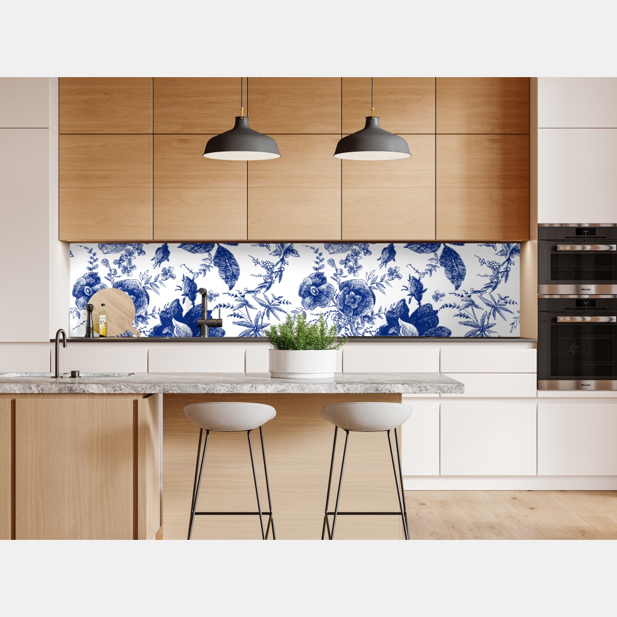 Repositionierbarer Aufkleber blaues blumen toile-muster – Wallnifity® Repositionierbarer Aufkleber blaues blumen toile-muster – Wallnifity®