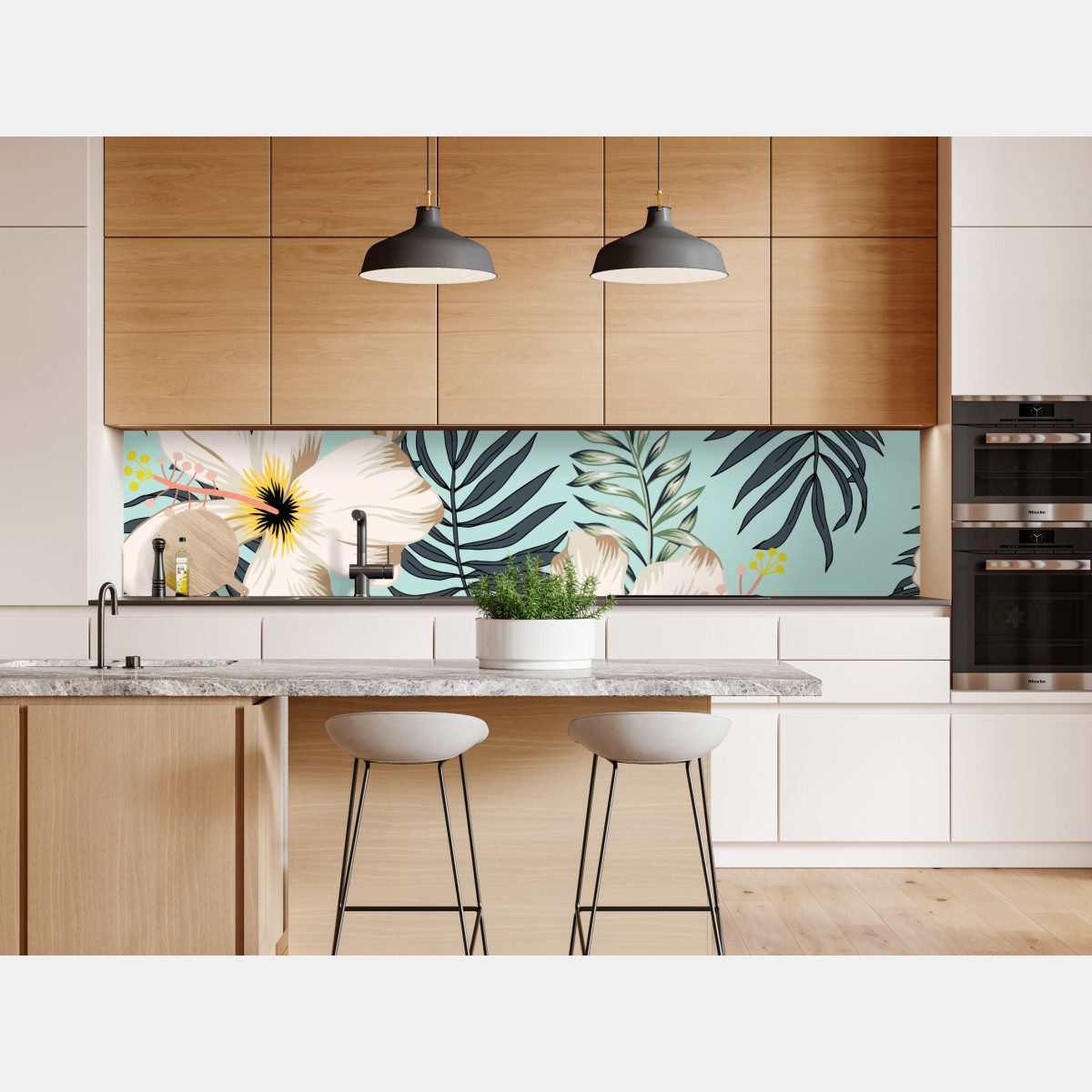 Repositionierbarer Aufkleber tropisches muster mit tukan und blumen – Wallnifity® Repositionierbarer Aufkleber tropisches muster mit tukan und blumen – Wallnifity®