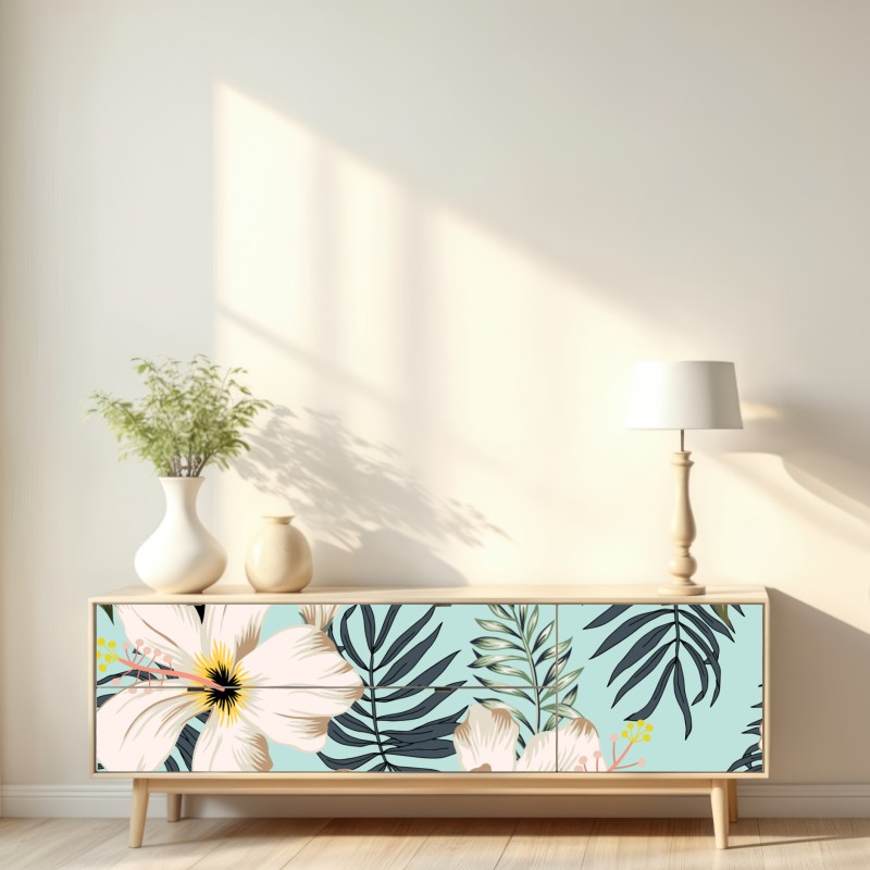 Repositionierbarer Aufkleber tropisches muster mit tukan und blumen – Wallnifity® Repositionierbarer Aufkleber tropisches muster mit tukan und blumen – Wallnifity®