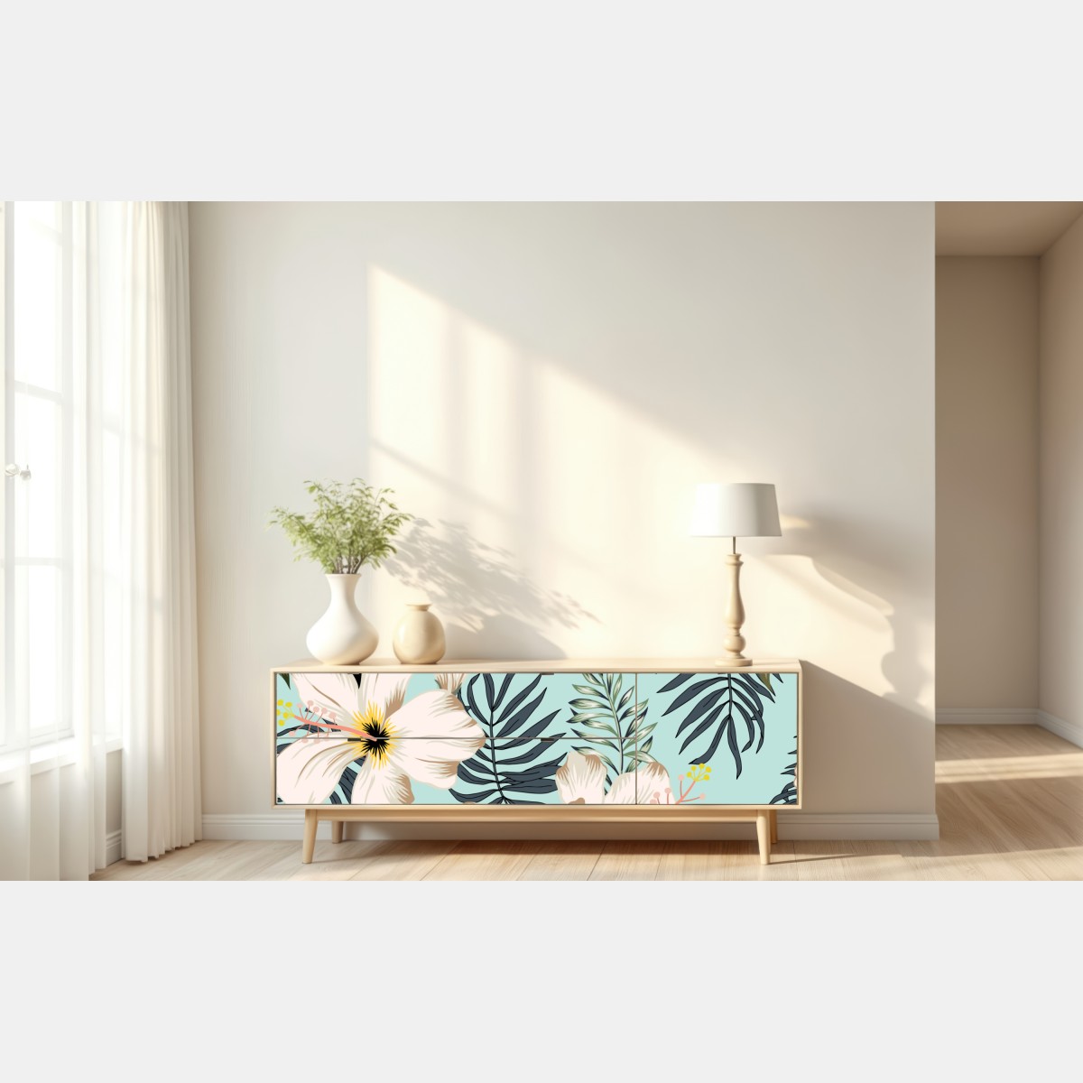 Repositionierbarer Aufkleber tropisches muster mit tukan und blumen – Wallnifity® Repositionierbarer Aufkleber tropisches muster mit tukan und blumen – Wallnifity®