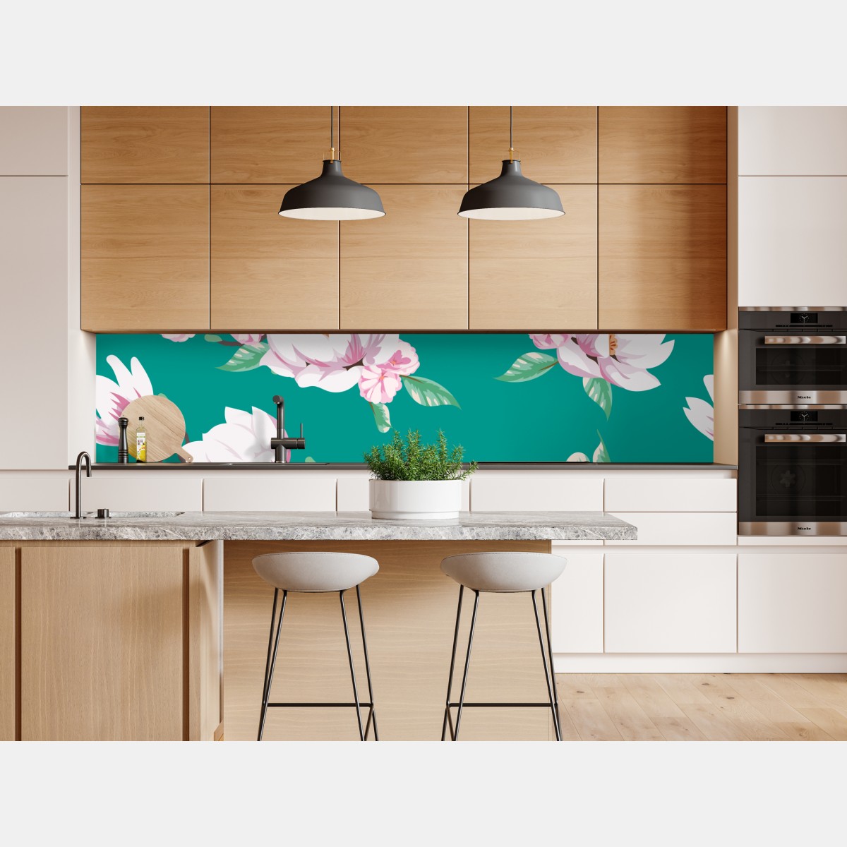 Repositionierbarer Aufkleber pastell magnolienmuster auf türkisfarbenem hintergrund – Wallnifity® Repositionierbarer Aufkleber pastell magnolienmuster auf türkisfarbenem hintergrund – Wallnifity®