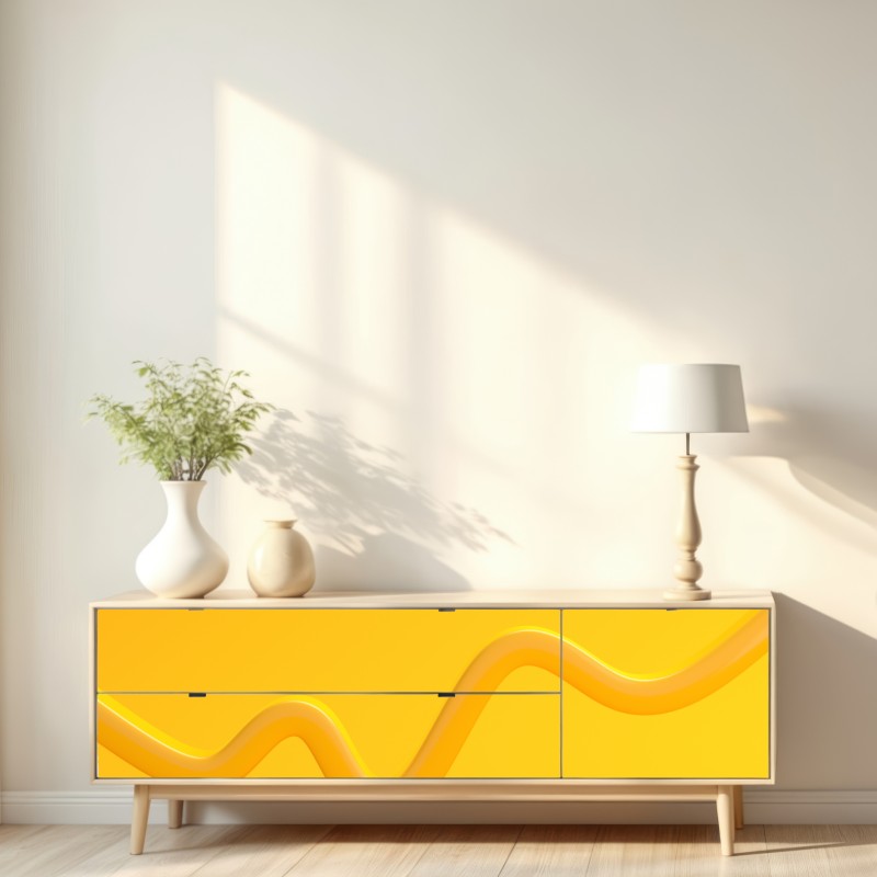 Repositionierbarer Aufkleber sonnige gelbe 3d-abstrakte kurve – Wallnifity® Repositionierbarer Aufkleber sonnige gelbe 3d-abstrakte kurve – Wallnifity®