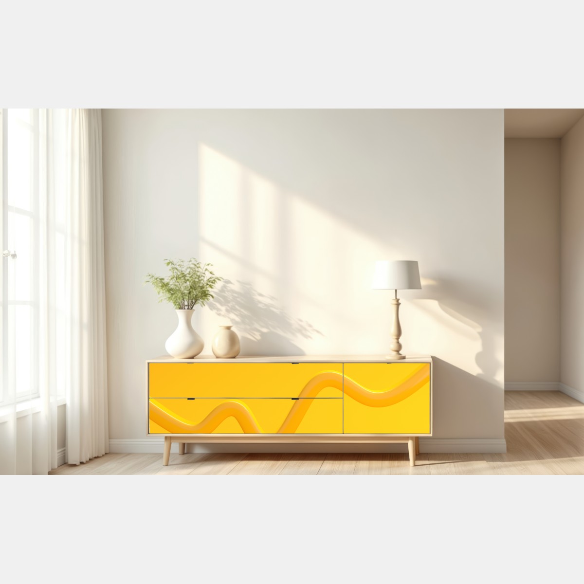 Repositionierbarer Aufkleber sonnige gelbe 3d-abstrakte kurve – Wallnifity® Repositionierbarer Aufkleber sonnige gelbe 3d-abstrakte kurve – Wallnifity®