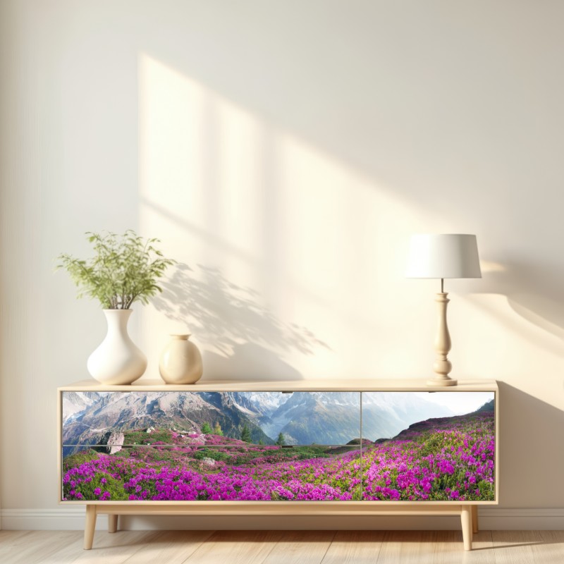 Repositionierbarer Aufkleber alpine rhododendronwiese bei Mont Blanc – Wallnifity® Repositionierbarer Aufkleber alpine rhododendronwiese bei Mont Blanc – Wallnifity®