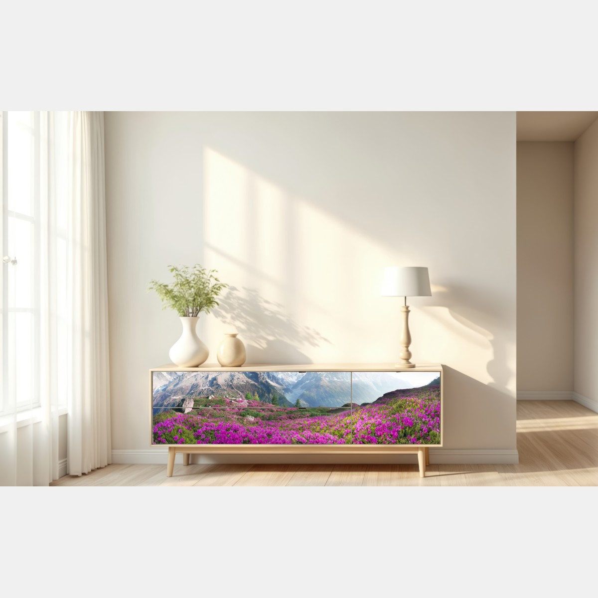 Repositionierbarer Aufkleber alpine rhododendronwiese bei Mont Blanc – Wallnifity® Repositionierbarer Aufkleber alpine rhododendronwiese bei Mont Blanc – Wallnifity®
