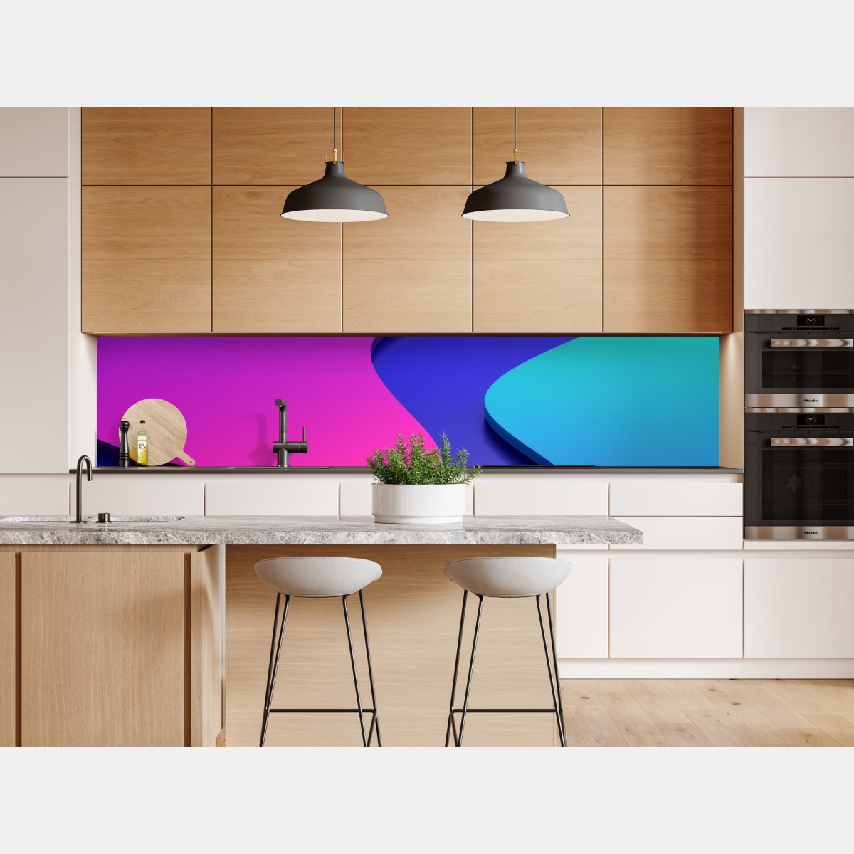 Repositionierbarer Aufkleber leuchtende lila-blaue abstrakte 3d-formen – Wallnifity® Repositionierbarer Aufkleber leuchtende lila-blaue abstrakte 3d-formen – Wallnifity®