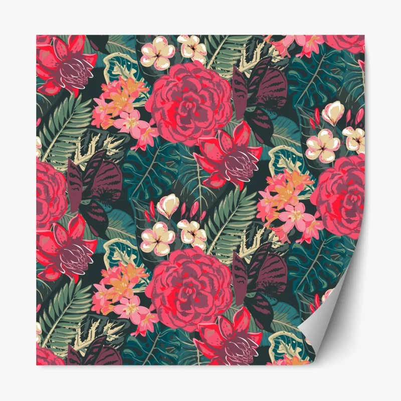 Repositionierbarer Aufkleber tropisches blumenmuster in rosa und türkis