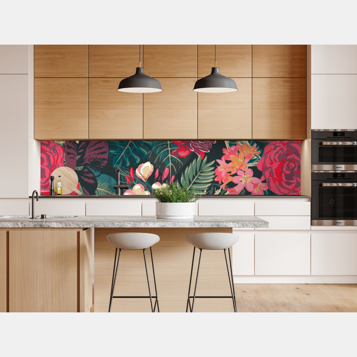 Repositionierbarer Aufkleber tropisches blumenmuster in rosa und türkis – Wallnifity® Repositionierbarer Aufkleber tropisches blumenmuster in rosa und türkis – Wallnifity®