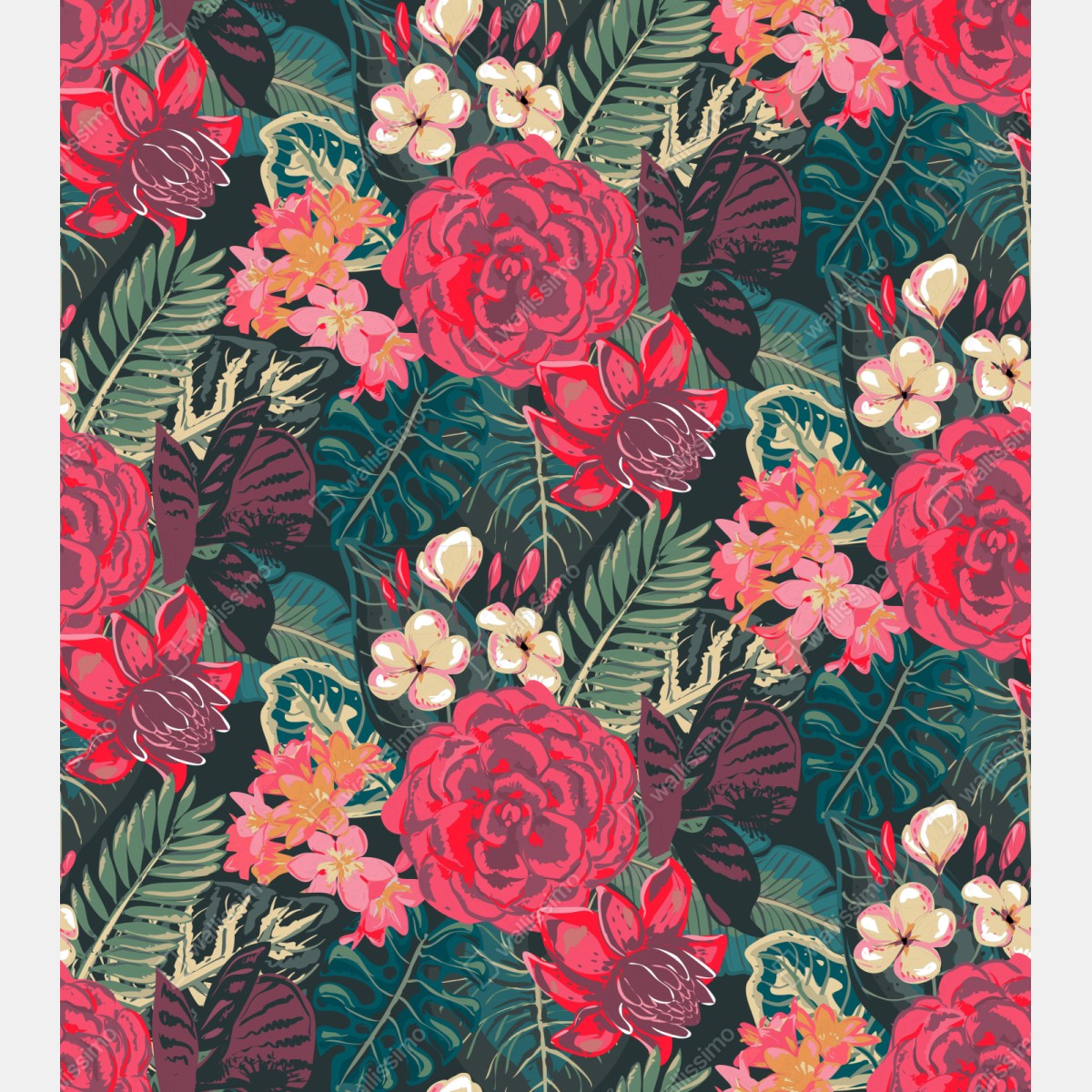 Repositionierbarer Aufkleber tropisches blumenmuster in rosa und türkis – Wallnifity® Repositionierbarer Aufkleber tropisches blumenmuster in rosa und türkis – Wallnifity®