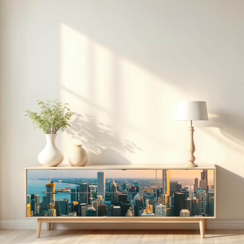 Repositionierbarer Aufkleber Chicago skyline bei sonnenuntergang – Wallnifity® Repositionierbarer Aufkleber Chicago skyline bei sonnenuntergang – Wallnifity®