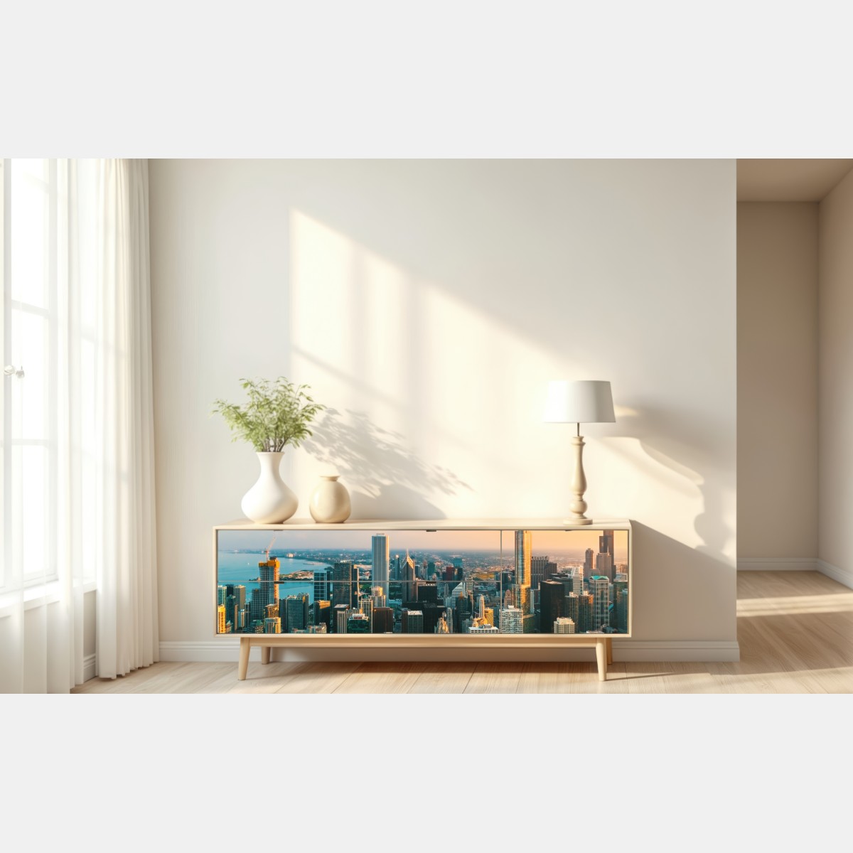 Repositionierbarer Aufkleber Chicago skyline bei sonnenuntergang – Wallnifity® Repositionierbarer Aufkleber Chicago skyline bei sonnenuntergang – Wallnifity®
