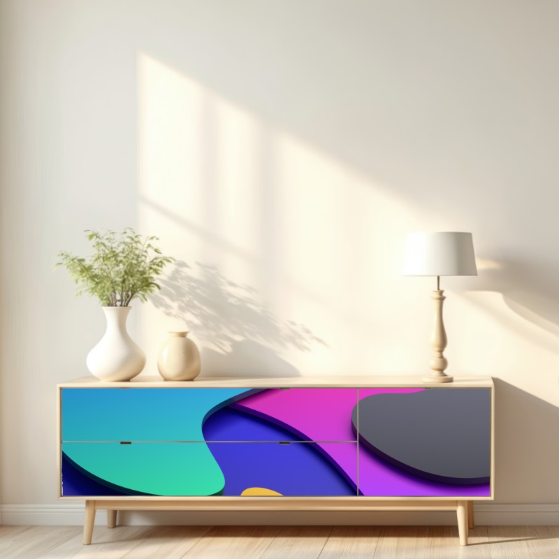 Repositionierbarer Aufkleber lebhafte abstrakte 3d-kurven – Wallnifity® Repositionierbarer Aufkleber lebhafte abstrakte 3d-kurven – Wallnifity®
