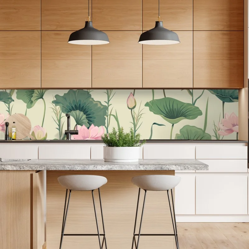 Repositionierbarer Aufkleber sanfter lotusgarten botanisches muster – Wallnifity® Repositionierbarer Aufkleber sanfter lotusgarten botanisches muster – Wallnifity®