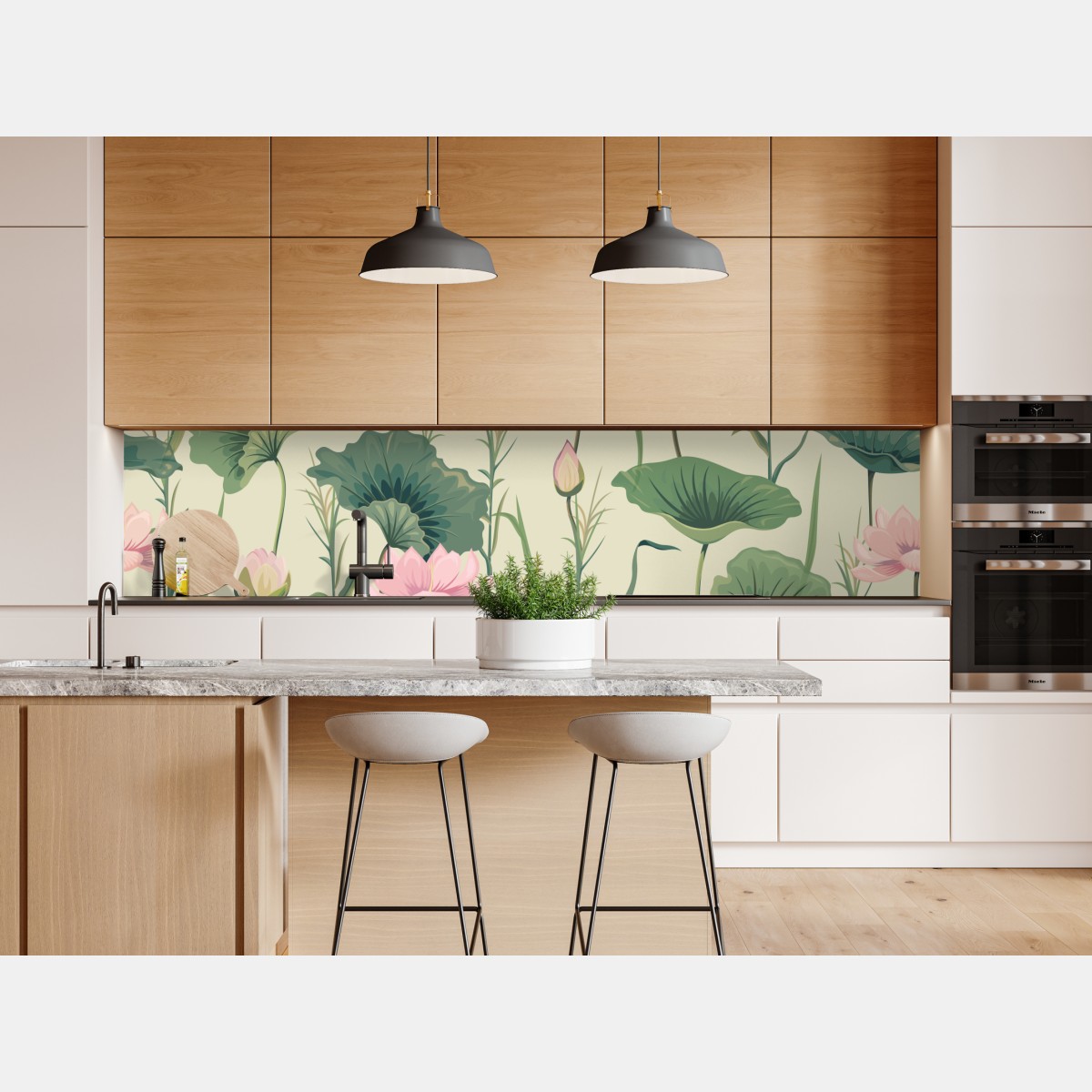 Repositionierbarer Aufkleber sanfter lotusgarten botanisches muster – Wallnifity® Repositionierbarer Aufkleber sanfter lotusgarten botanisches muster – Wallnifity®