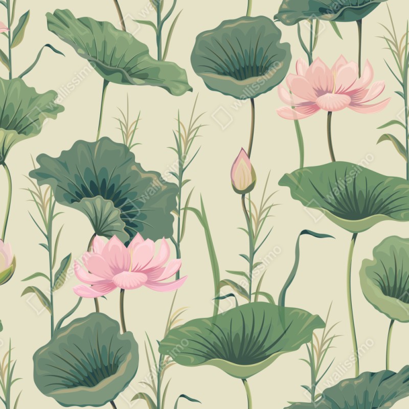 Repositionierbarer Aufkleber sanfter lotusgarten botanisches muster – Wallnifity® Repositionierbarer Aufkleber sanfter lotusgarten botanisches muster – Wallnifity®