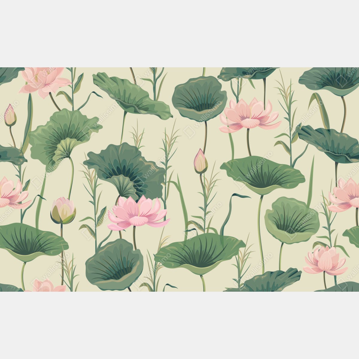 Repositionierbarer Aufkleber sanfter lotusgarten botanisches muster – Wallnifity® Repositionierbarer Aufkleber sanfter lotusgarten botanisches muster – Wallnifity®