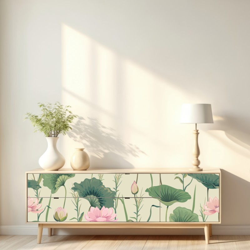 Repositionierbarer Aufkleber sanfter lotusgarten botanisches muster – Wallnifity® Repositionierbarer Aufkleber sanfter lotusgarten botanisches muster – Wallnifity®